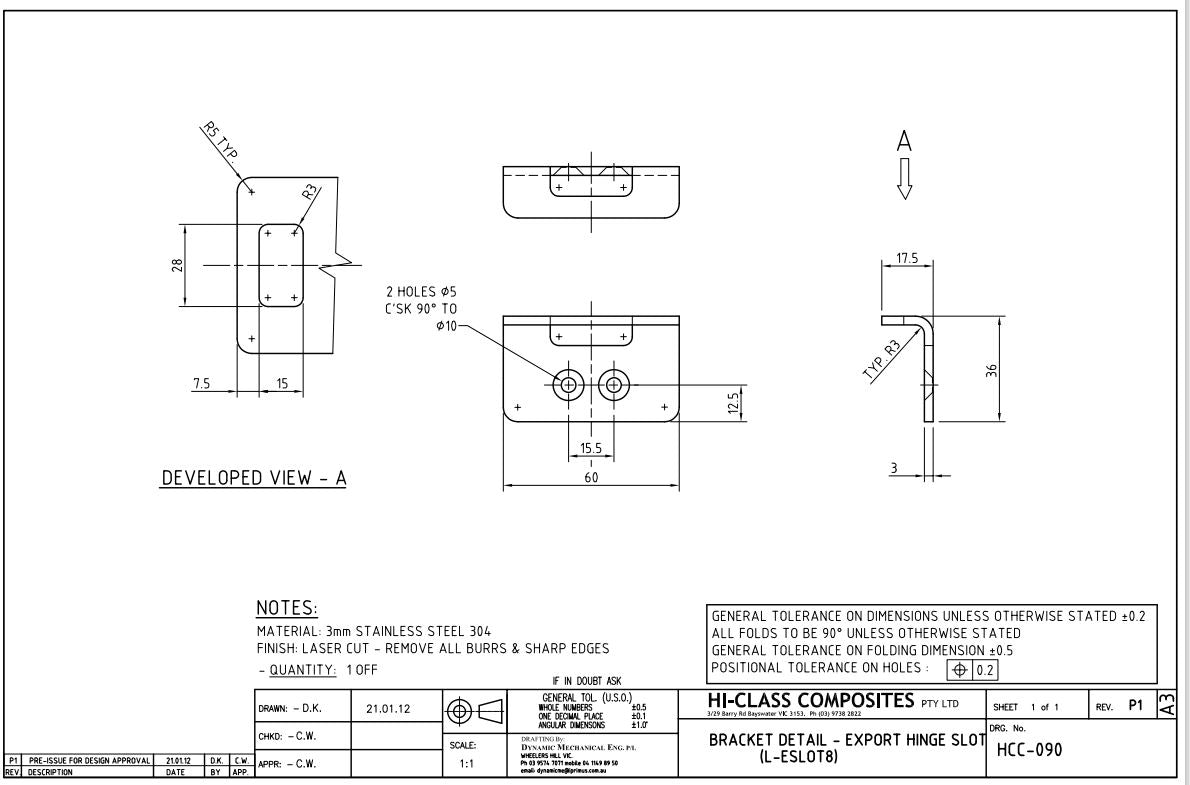 PX Ford Ranger Ute Lid Hinge Slots FEMALE for Carpeted Fibreglass Lids SET-B Hinges & Seal & Screws