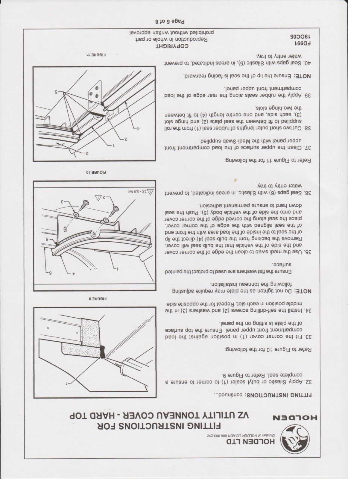 Crewman Holden Ute Lid Female 4 Hole Hinge Slots & Seal for Carpeted Fibreglass Lids SET-B Hinges & Seal & Screws